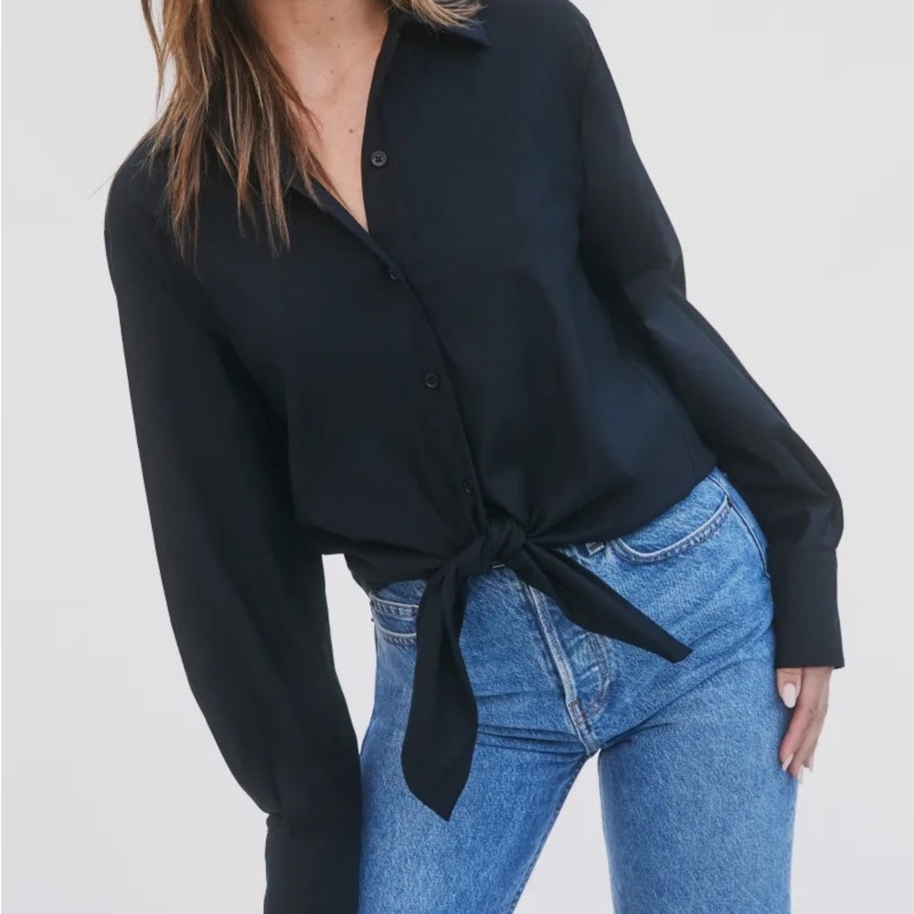 Reformation - Hansen Top with tags-Black Tie-Front Long Sleeve Button Down Shirt